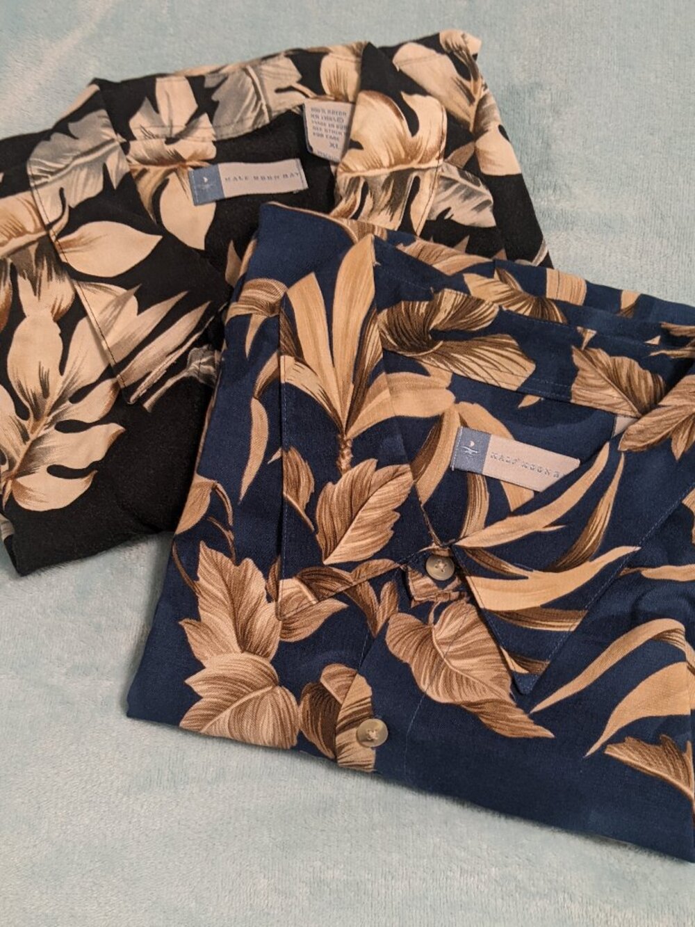 Lot of 2 Half Moon Bay Shirts XL Hawaiian Resort Tropical Floral Navy & Black